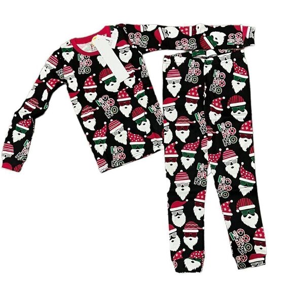Childrens Place Kids Glow Ho Ho Ho Snug Fit Cotton Pajamas - Black - Picture 2 of 4
